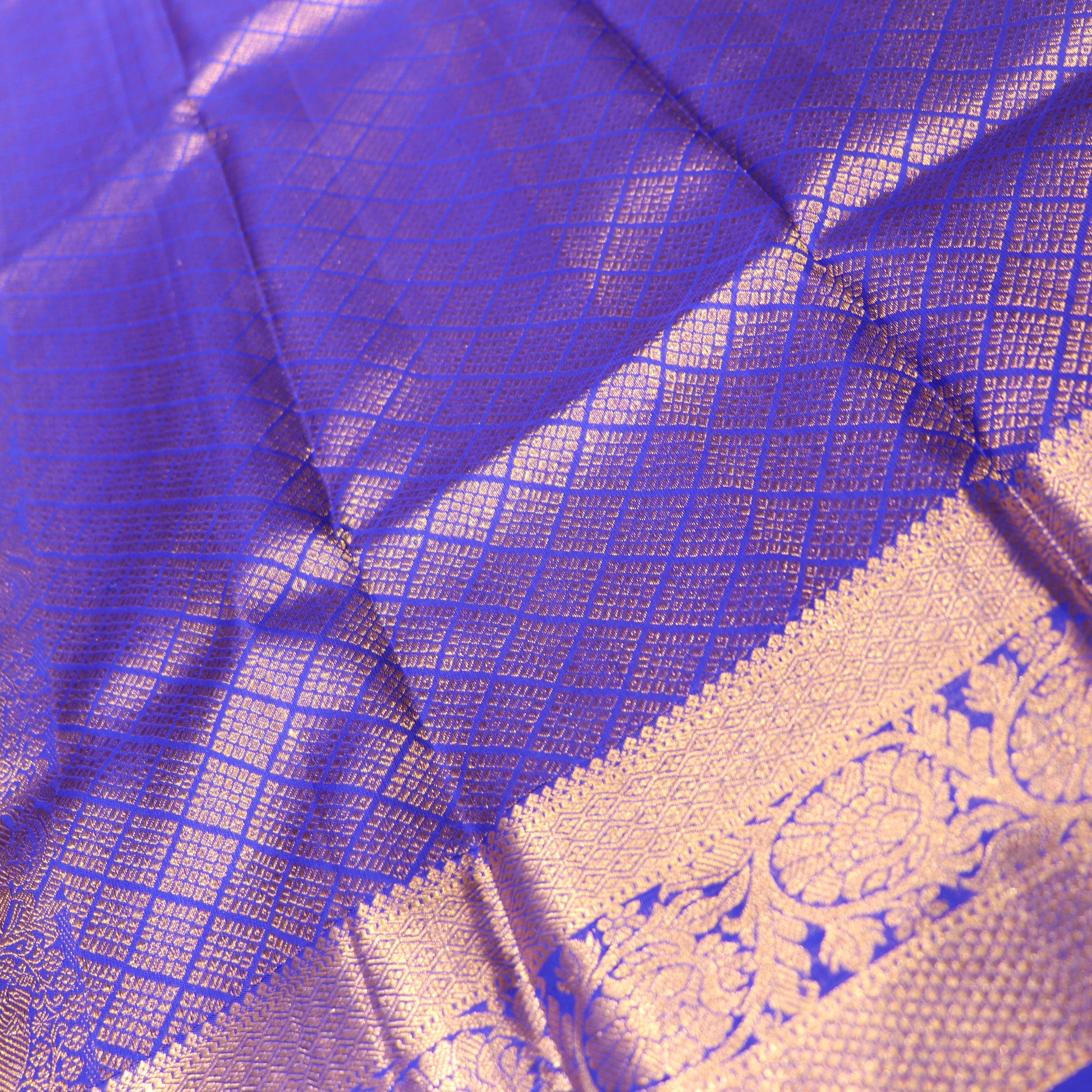 pure Silk Saree Yellow with Blue Colour - Vaishali Silks