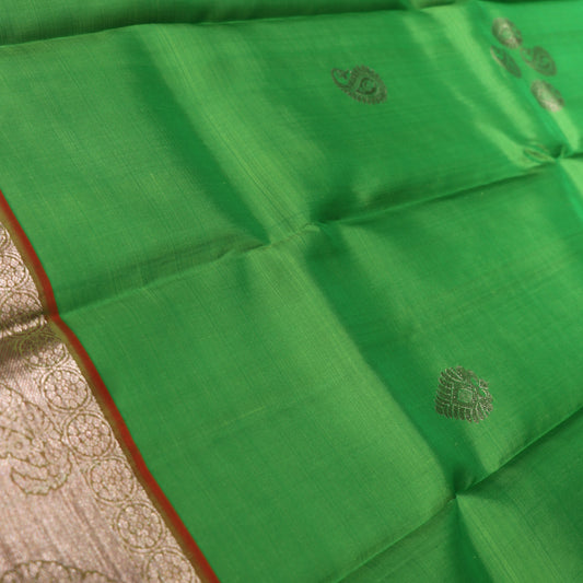 Pure Silk Saree  Green with Red  colour - Vaishali Silks
