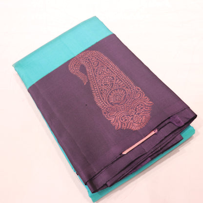 Pure Silk Saree Blue With Double Shade Purple Colour - Vaishali Silks