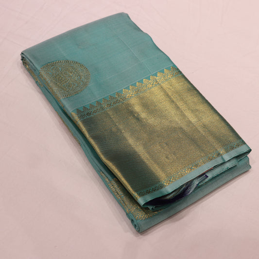 Pure Silk Saree  Blue with  Dark Purple - Vaishali Silks