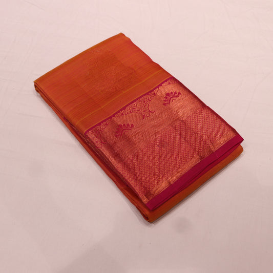 Pure Silk Saree Orange  with  Red Colour - Vaishali Silks