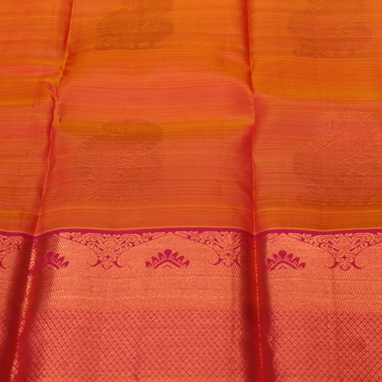 Pure Silk Saree Orange  with  Red Colour - Vaishali Silks