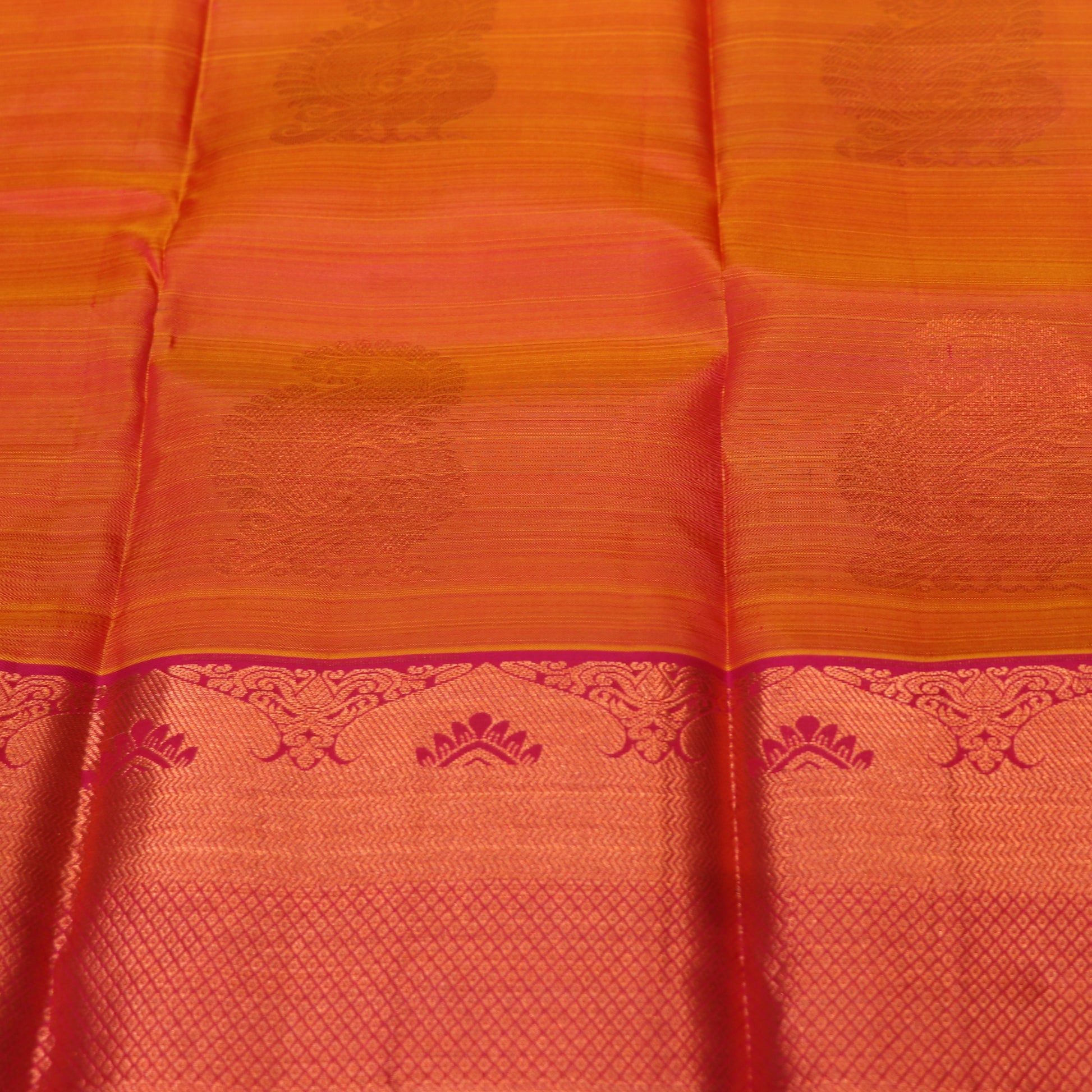 Pure Silk Saree Orange  with  Red Colour - Vaishali Silks