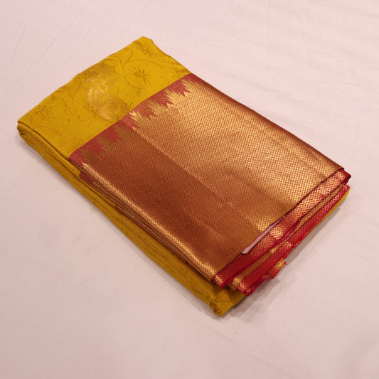 Pure Silk Saree Yellow with Red  Colour - Vaishali Silks