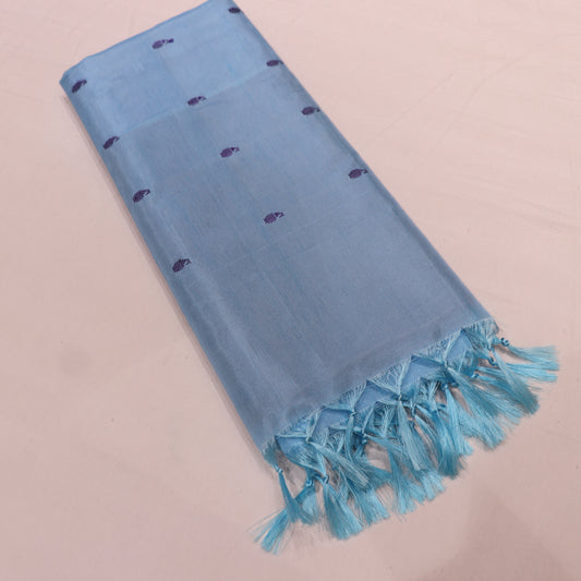 Banana Silk  Saree  (WITHOUT  BLOUSE)  Blue  With Violet - Vaishali Silks