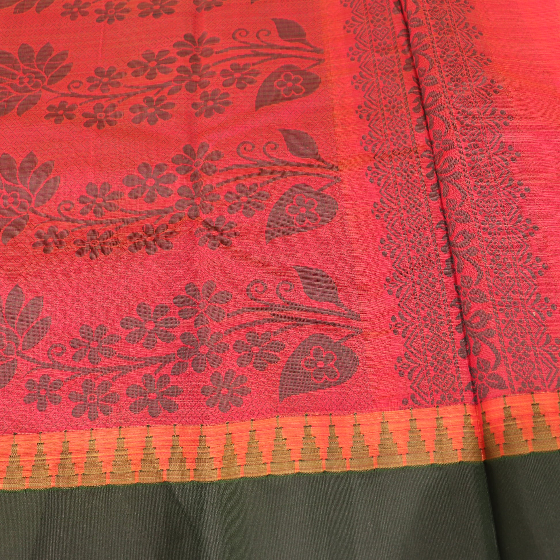Silk Cotton Saree Pink  With Green - Vaishali Silks