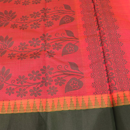 Silk Cotton Saree Pink  With Green - Vaishali Silks