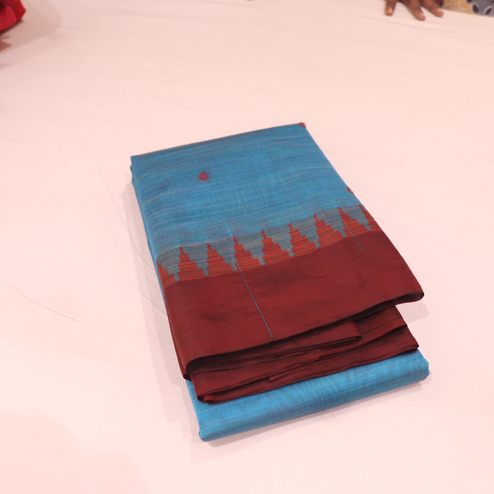 Silk Cotton Saree  Blue  With Mearon - Vaishali Silks