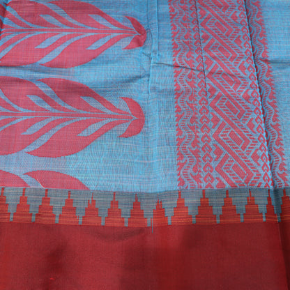 Silk Cotton Saree  Blue  With Mearon - Vaishali Silks