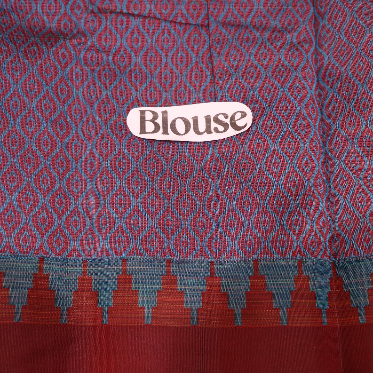 Silk Cotton Saree  Blue  With Mearon - Vaishali Silks