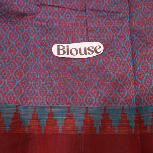 Silk Cotton Saree  Blue  With Mearon - Vaishali Silks