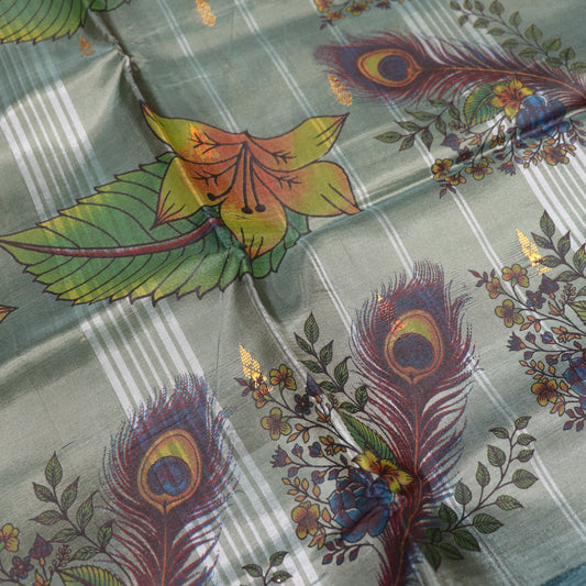 Banana Silk  Saree Green  colour - Vaishali Silks