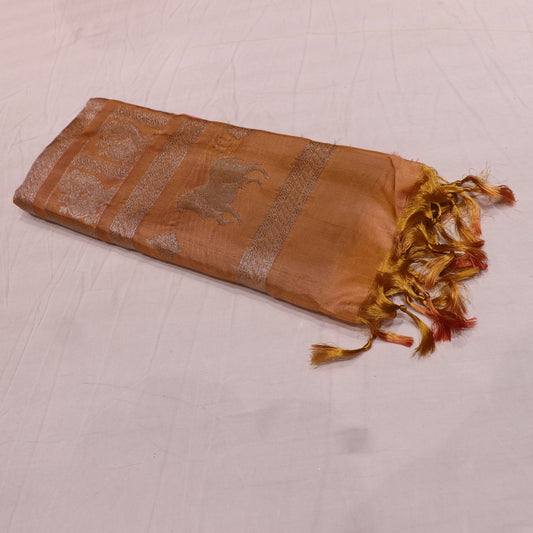 Banana Silk  Saree Sandel with  maroon  Colour - Vaishali Silks
