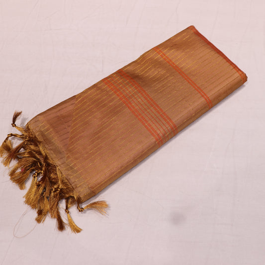 Banana Silk  Saree (WITH OUTBLOUSE) Sandel  With Pink - Vaishali Silks