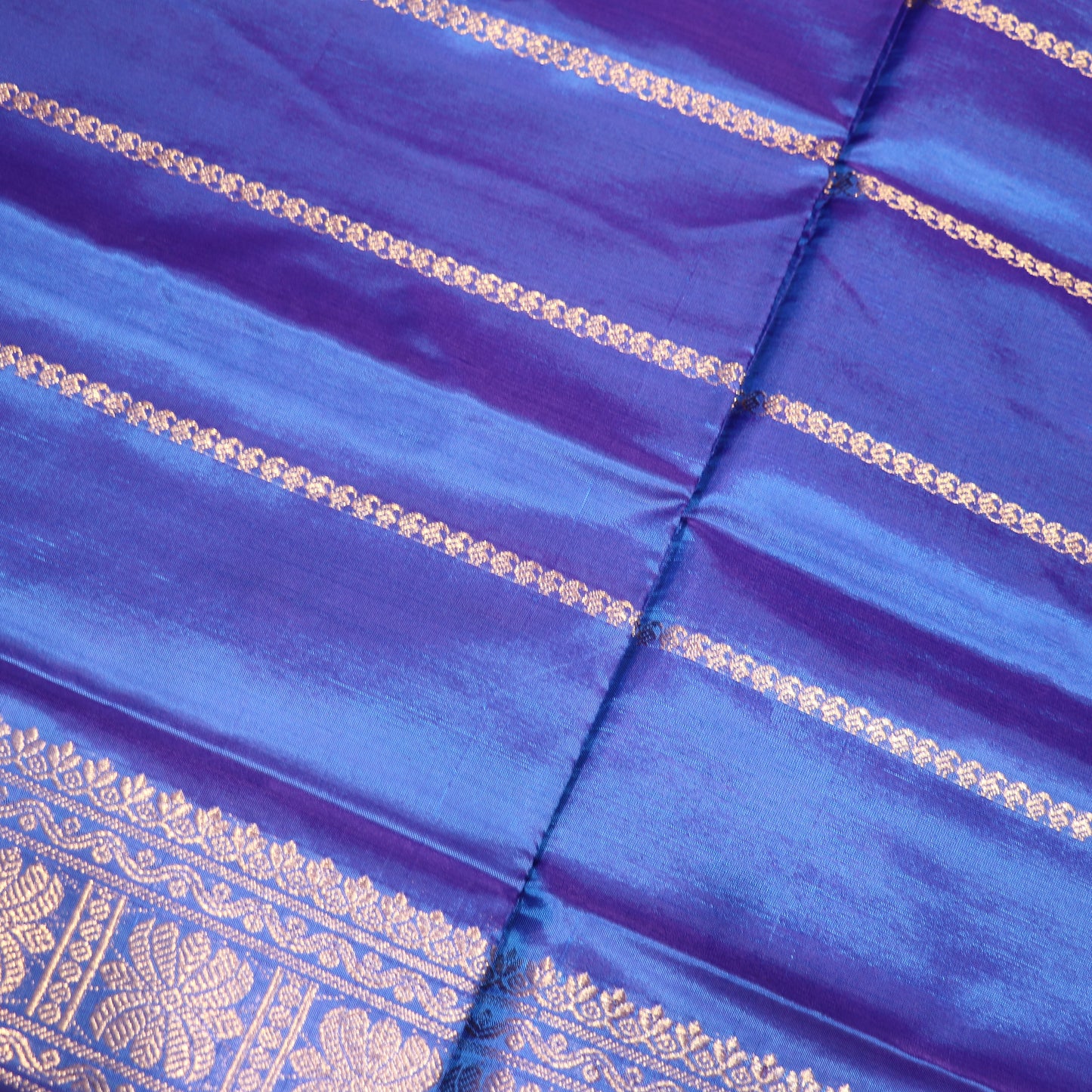 Banana Silk  Saree (WITH OUTBLOUSE) Blue  With Green - Vaishali Silks
