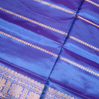Banana Silk  Saree (WITH OUTBLOUSE) Blue  With Green - Vaishali Silks