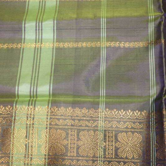 Banana Silk  Saree (WITH OUTBLOUSE) Blue  With Green - Vaishali Silks