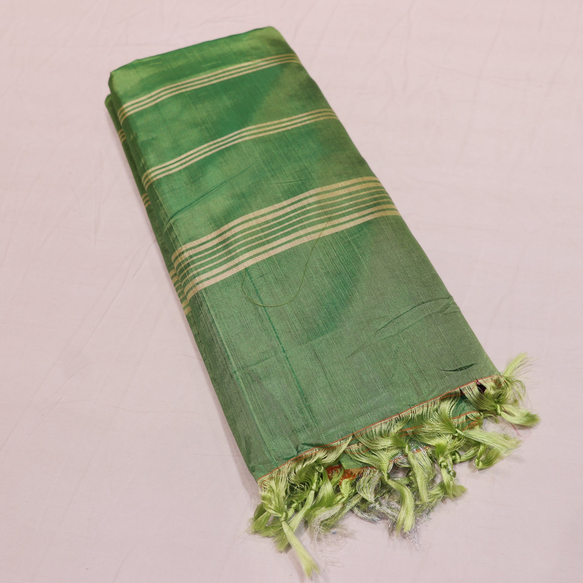 Banana Silk  Saree (WITH OUTBLOUSE)  Pink  With Green - Vaishali Silks
