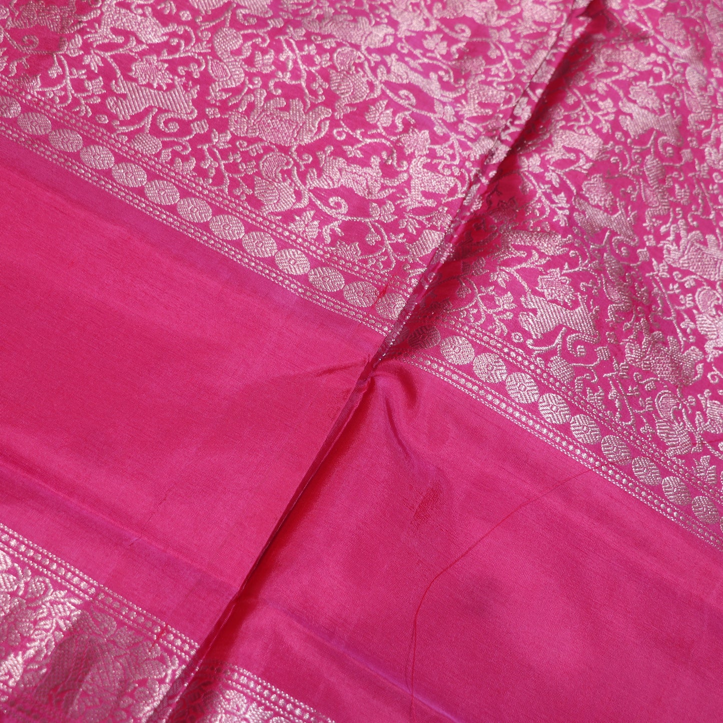 Banana Silk  Saree (WITH OUTBLOUSE)  Pink  With Green - Vaishali Silks