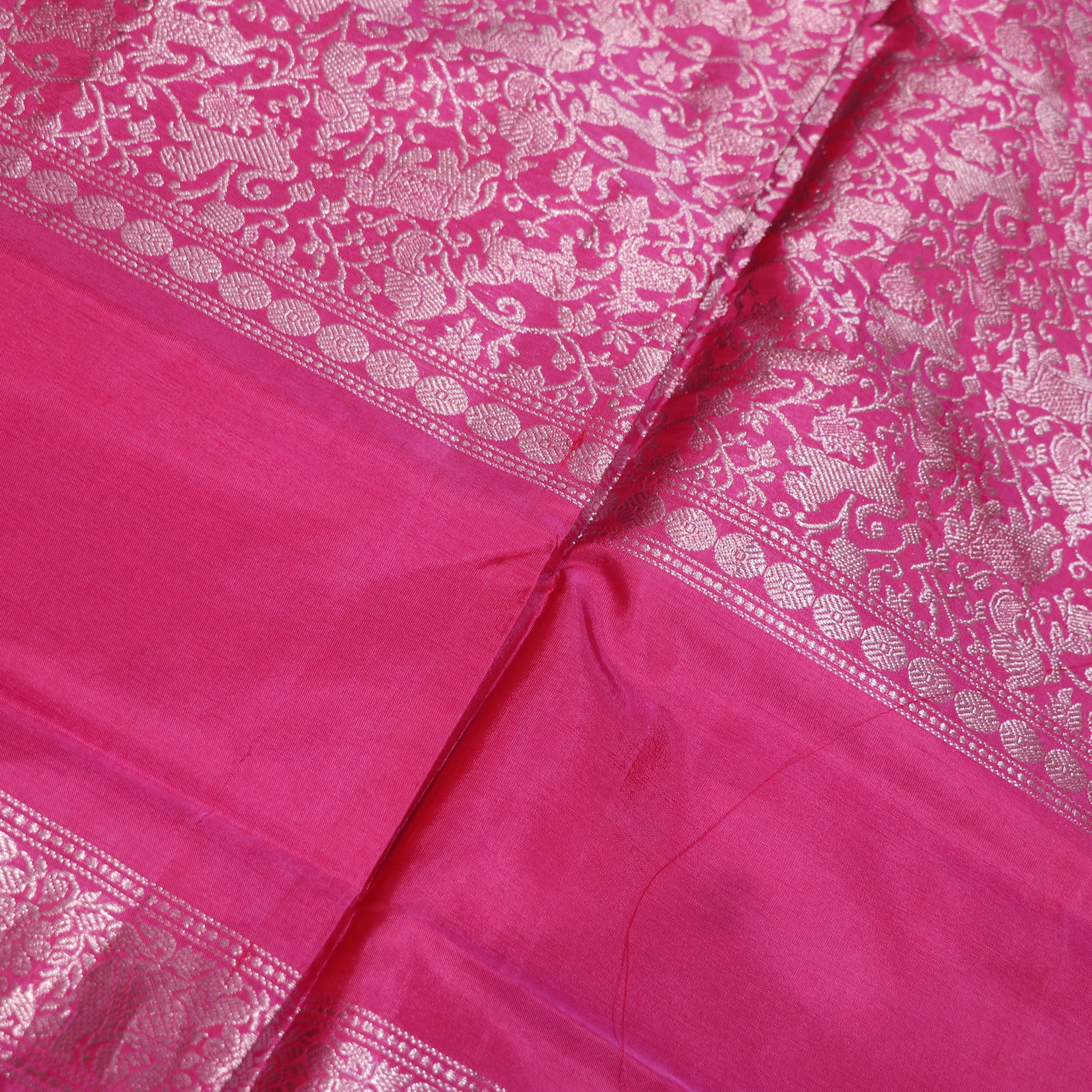 Banana Silk  Saree (WITH OUTBLOUSE)  Pink  With Green - Vaishali Silks