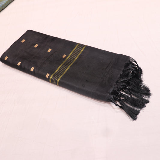 Banana Silk  Saree (WITH OUTBLOUSE) Green With  Black - Vaishali Silks