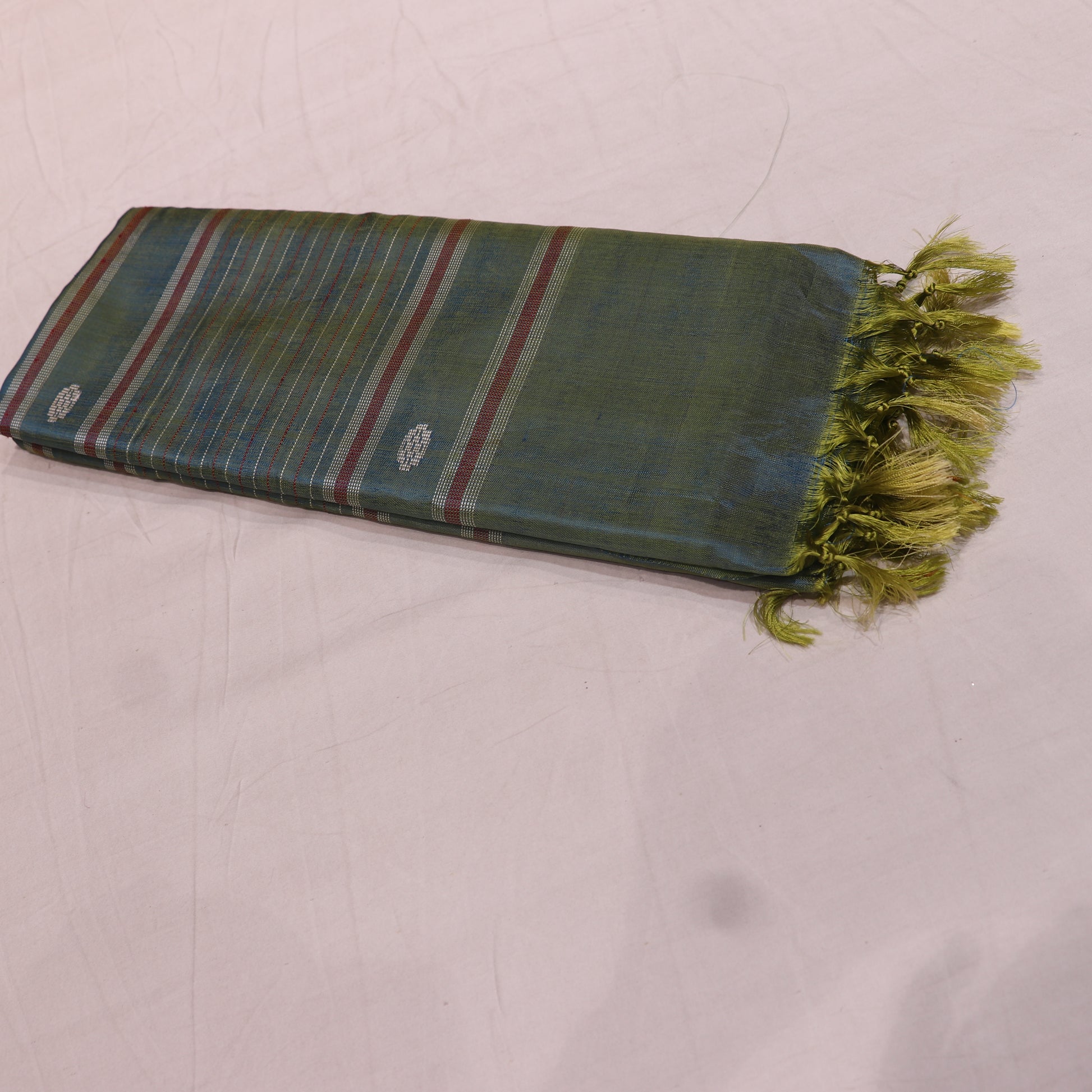 Banana Silk  Saree (WITH OUTBLOUSE)  Green With Sandel - Vaishali Silks
