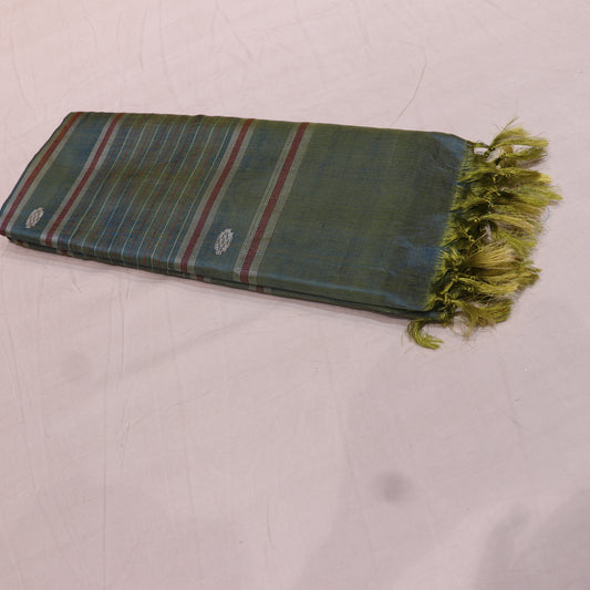 Banana Silk  Saree (WITH OUTBLOUSE)  Green With Sandel - Vaishali Silks
