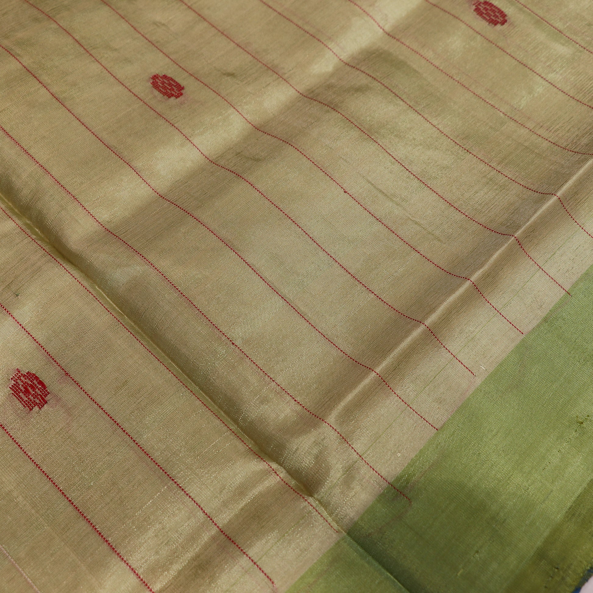Banana Silk  Saree (WITH OUTBLOUSE)  Green With Sandel - Vaishali Silks