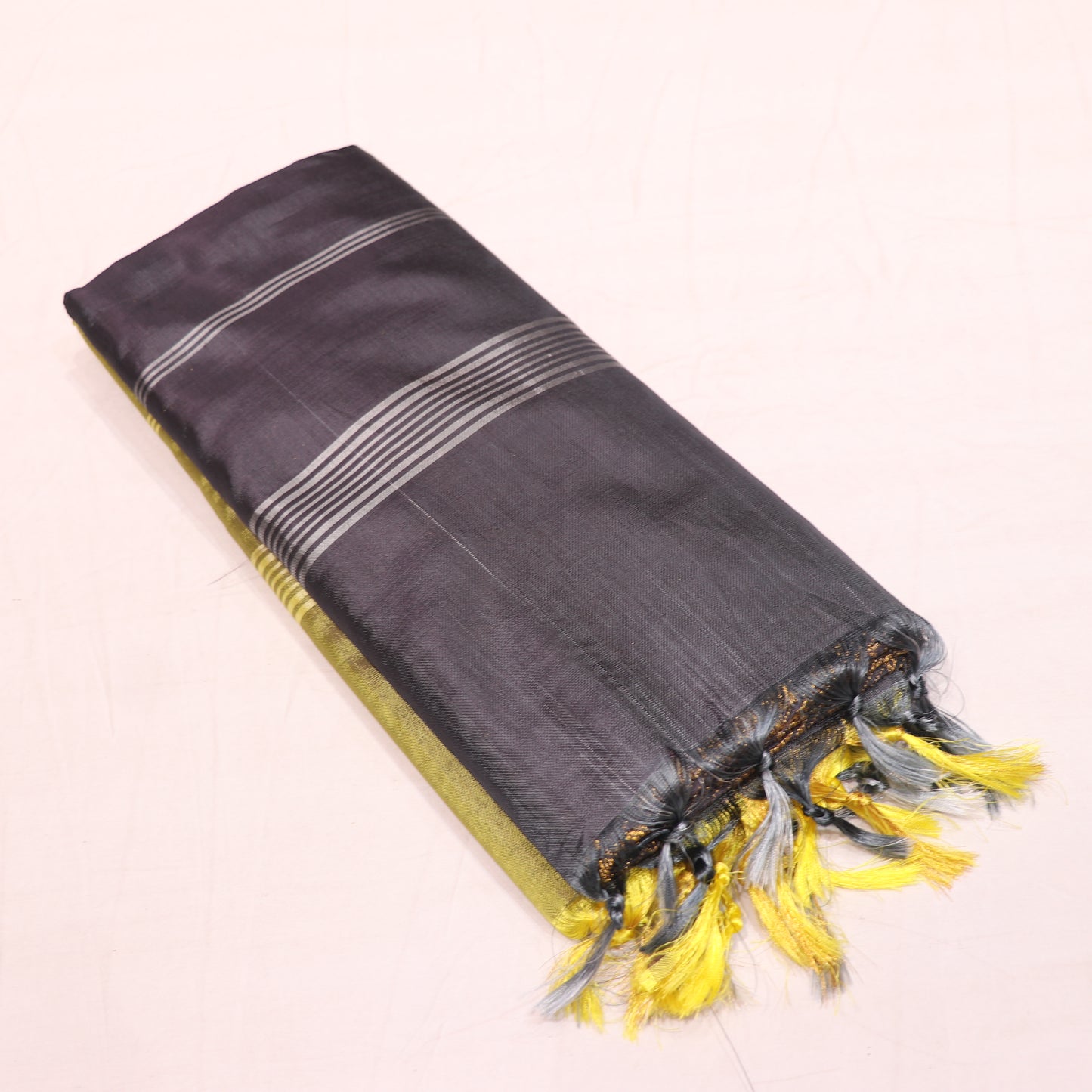 Banana Silk  Saree (WITH OUTBLOUSE) Black  With  Green - Vaishali Silks