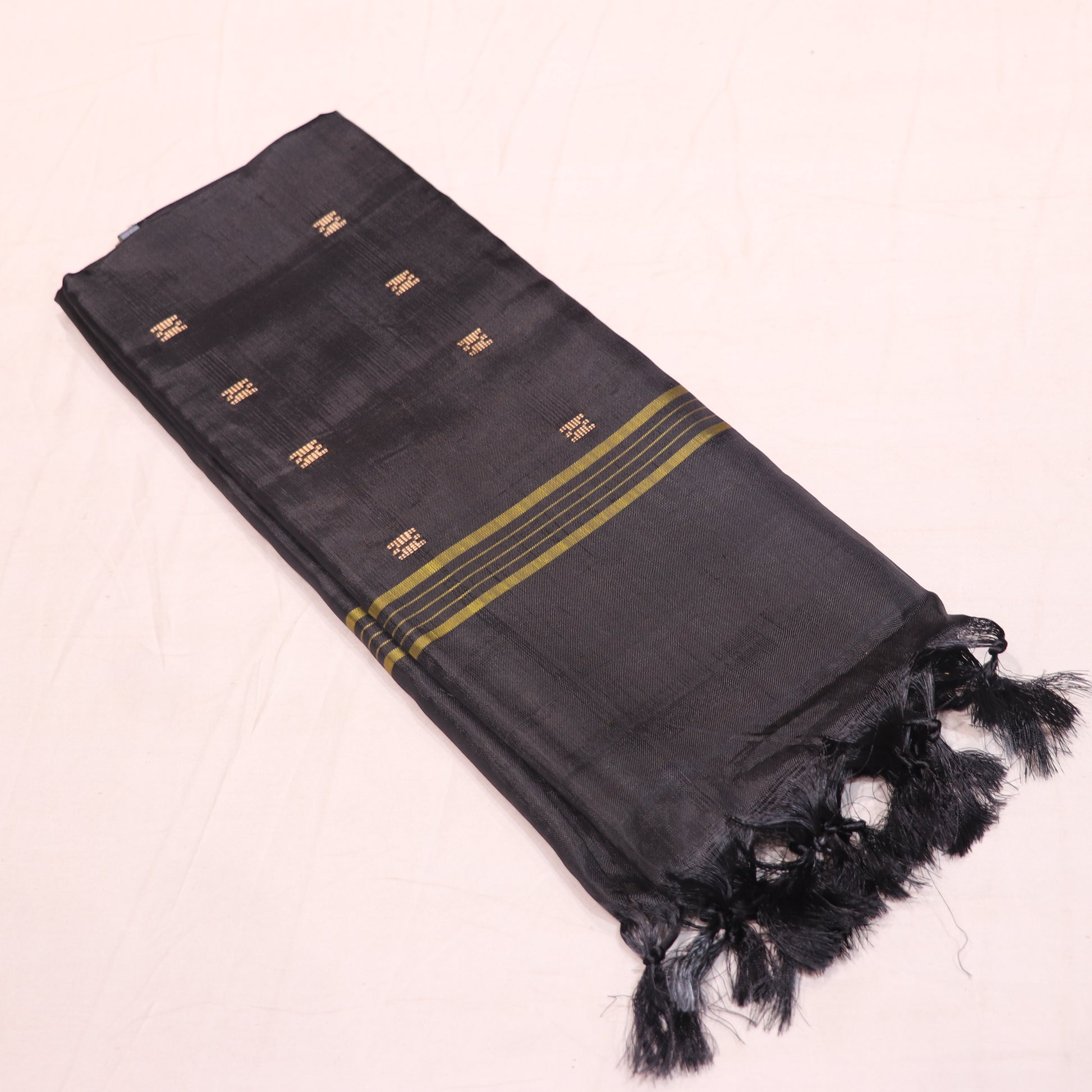 Banana Silk  Saree (WITH OUTBLOUSE) Black  With  Gray - Vaishali Silks