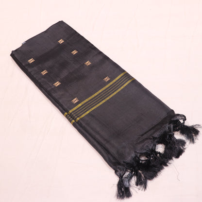 Banana Silk  Saree (WITH OUTBLOUSE) Black  With  Gray - Vaishali Silks