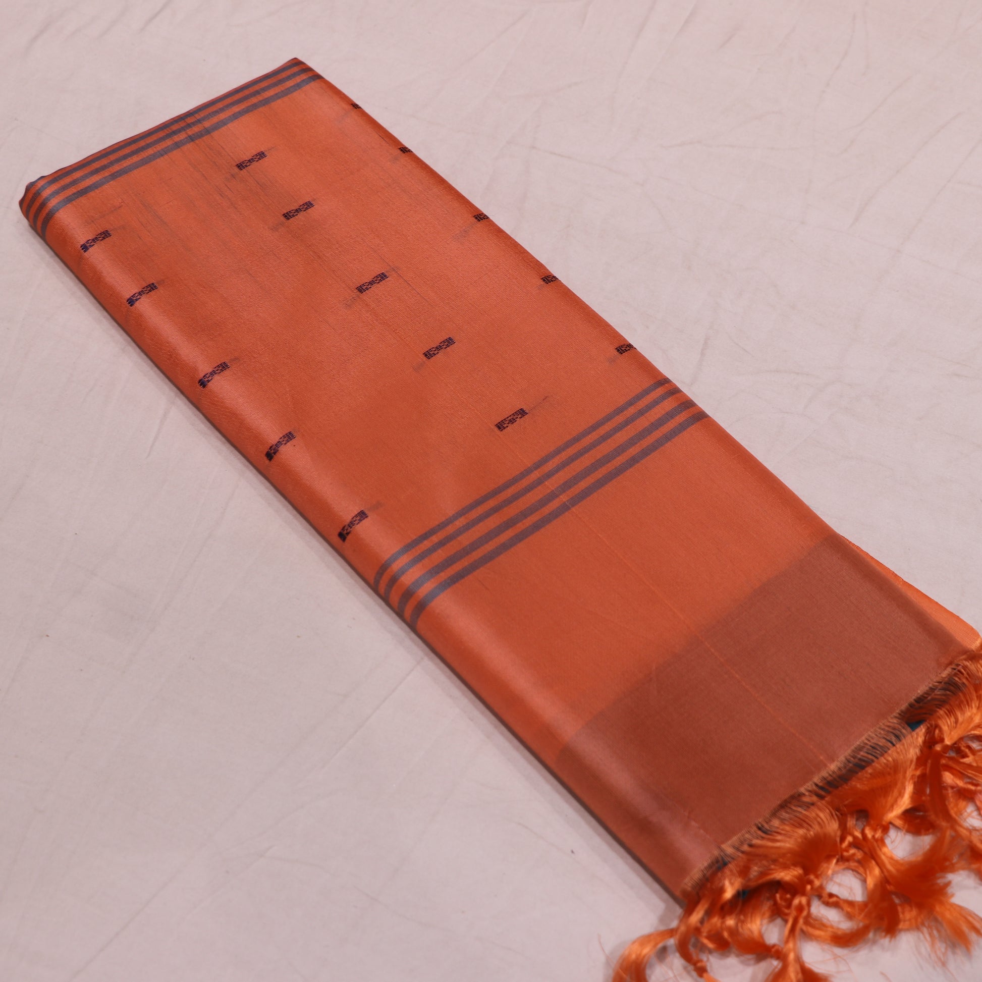 Banana Silk Saree (WITH BOUSE) Ramar  Green WIth Orange - Vaishali Silks