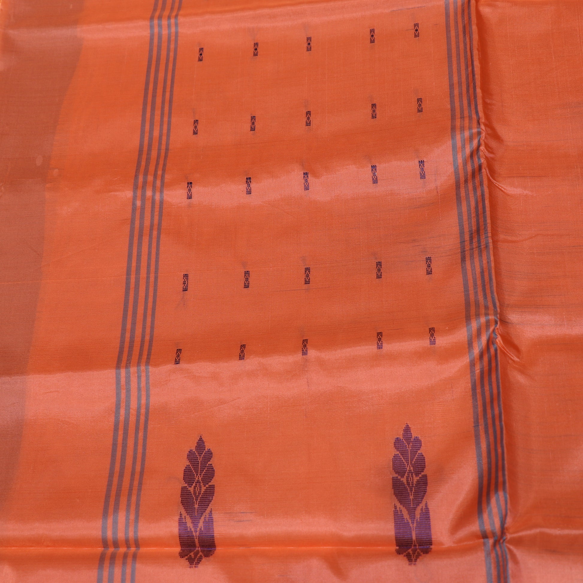 Banana Silk Saree (WITH BOUSE) Ramar  Green WIth Orange - Vaishali Silks