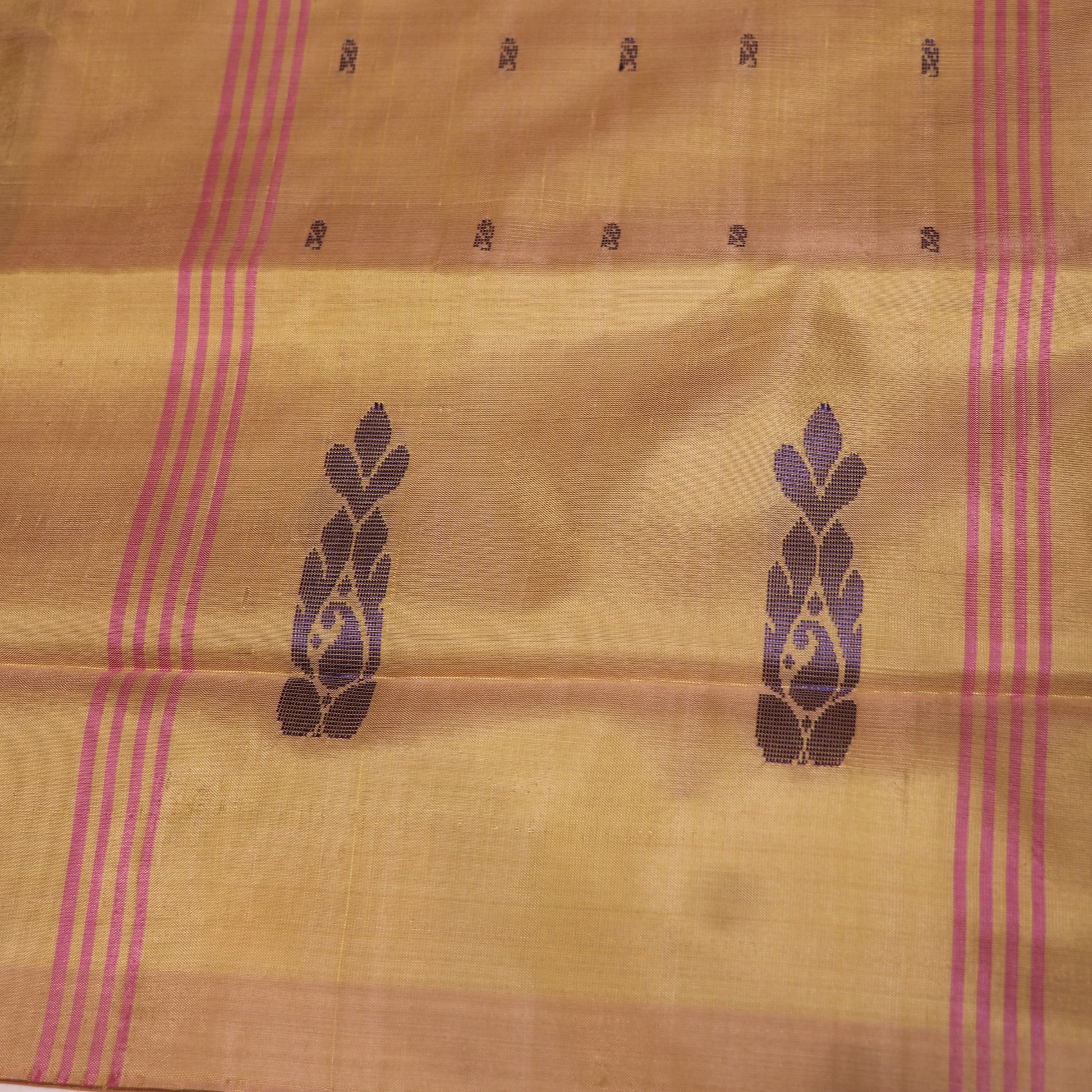 Banana Silk Saree (WITH BOUSE) Green  With Sandal - Vaishali Silks