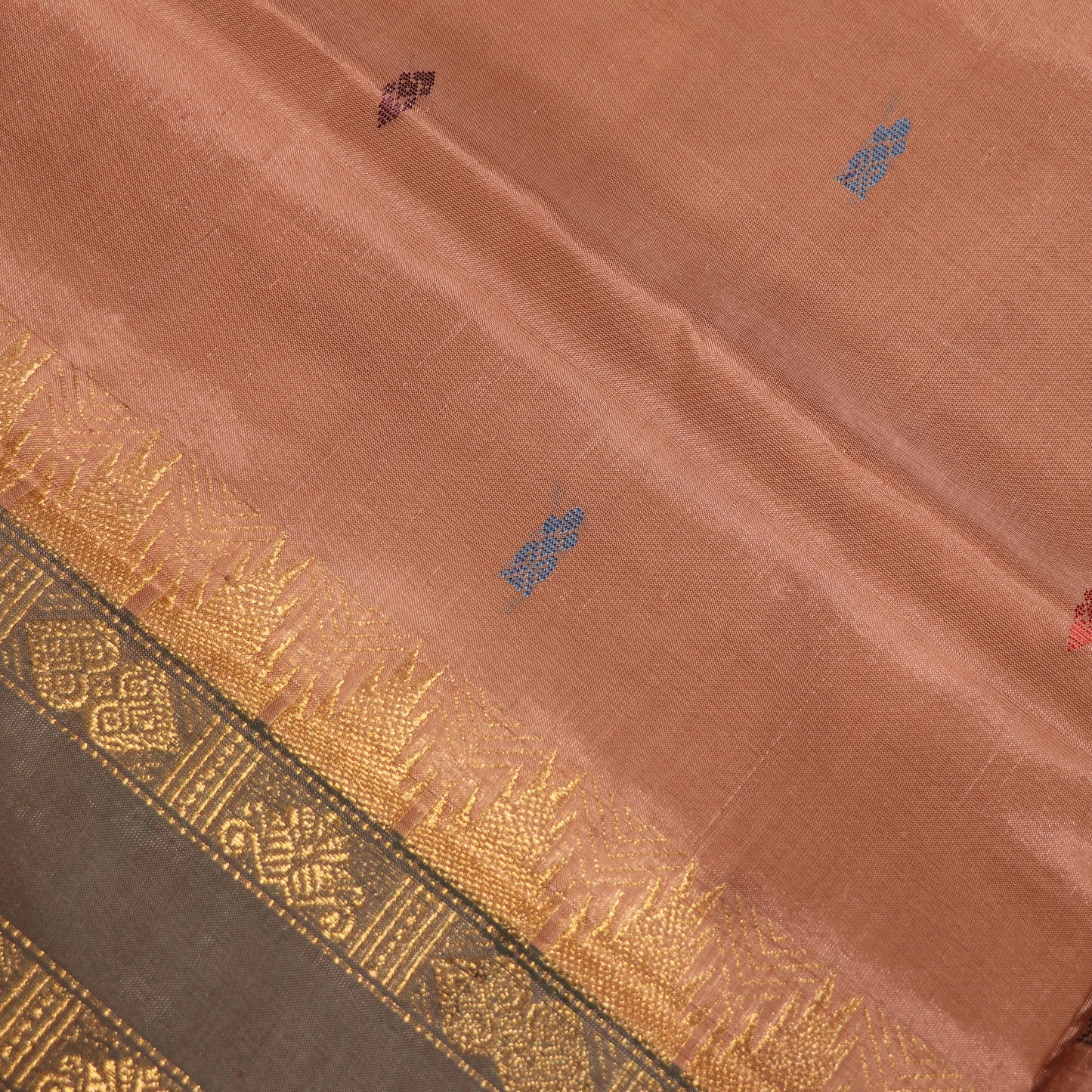 Banana Silk Saree (WITH BOUSE)  Sandal With Green - Vaishali Silks