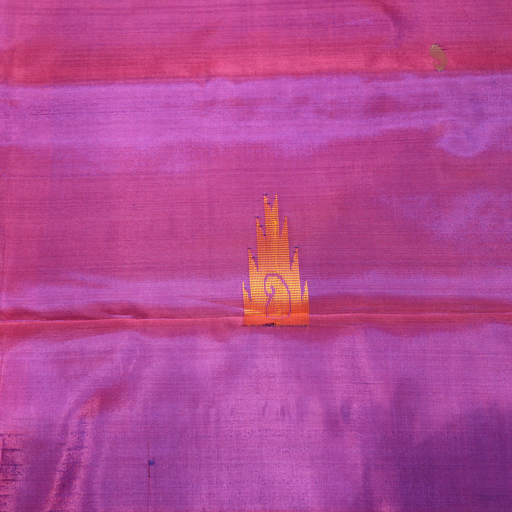 Banana Silk Saree (WITH BOUSE) Yellow  With Voilet - Vaishali Silks