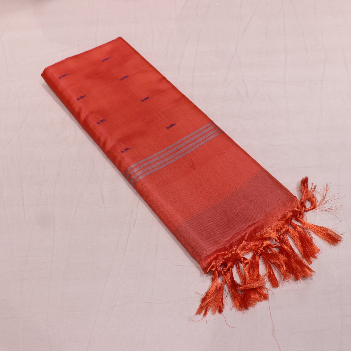 Banana Silk Saree (WITH BOUSE) Blue With Peach - Vaishali Silks