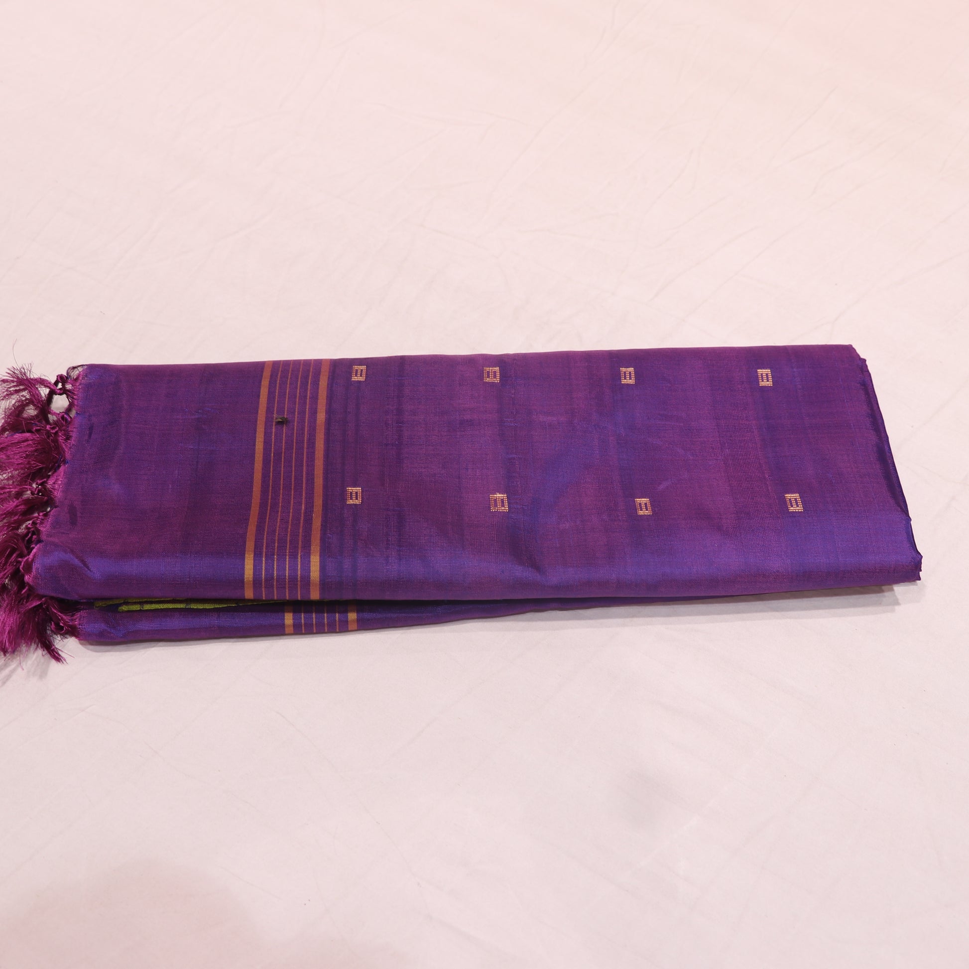 Banana Silk Saree (WITH BOUSE) Green  With Voilet - Vaishali Silks