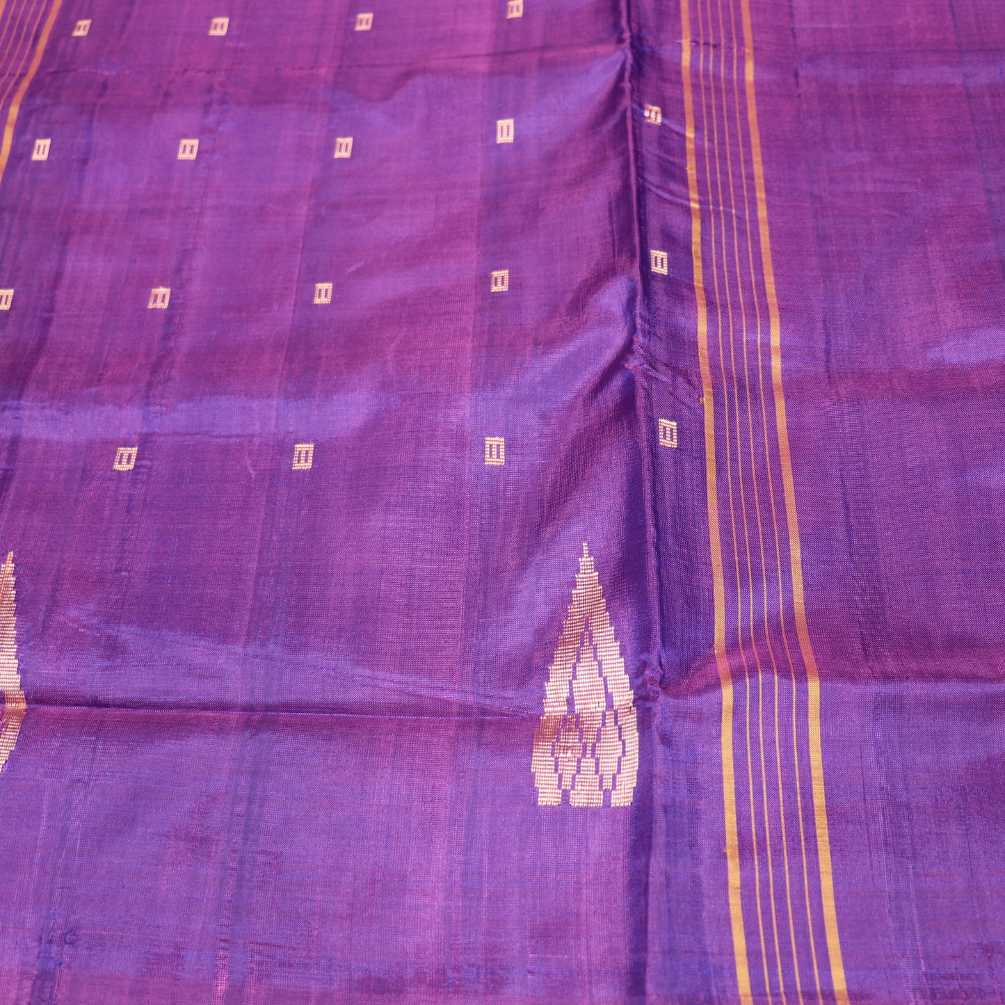 Banana Silk Saree (WITH BOUSE) Green  With Voilet - Vaishali Silks