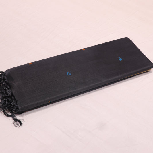 Banana Silk Saree (WITH BOUSE) Black  WIth Cream - Vaishali Silks