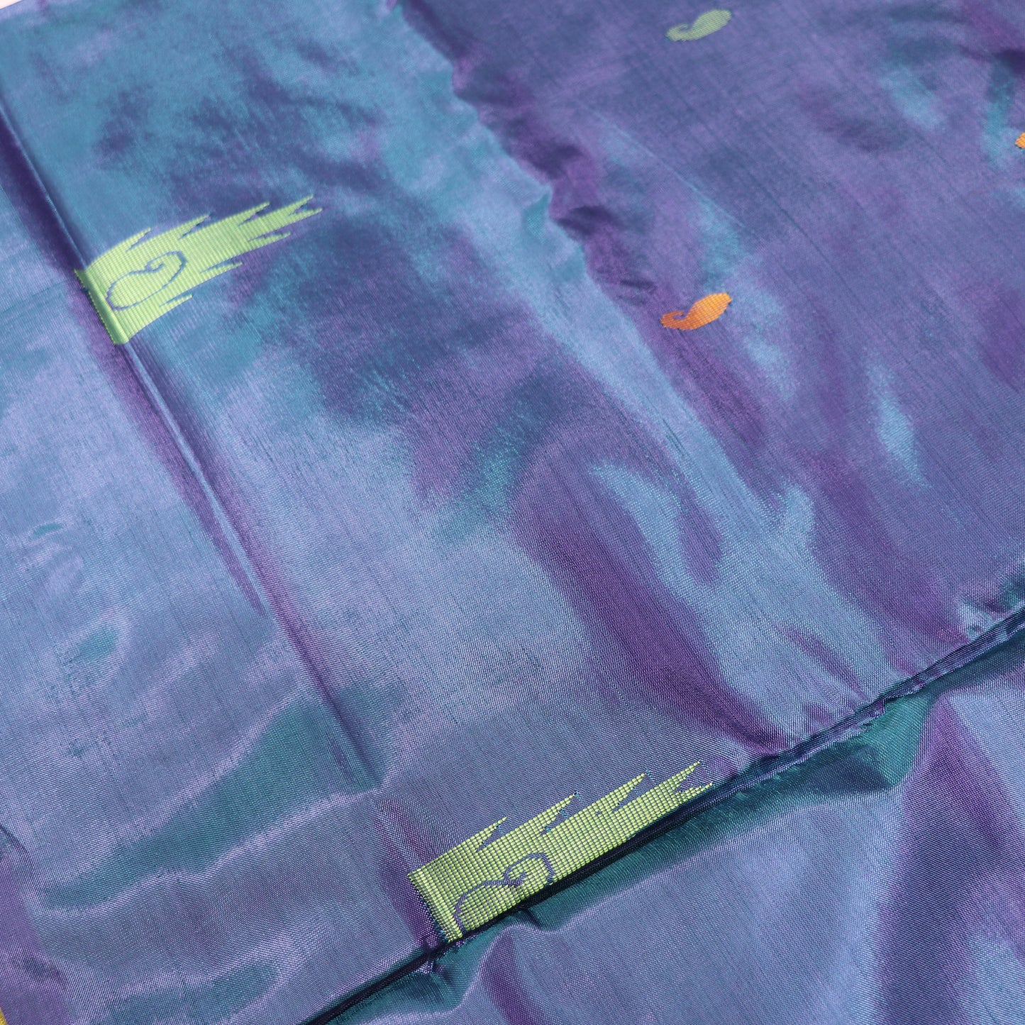 Banana Silk Saree (WITH BOUSE) Peacock Blue  WIth  Green - Vaishali Silks