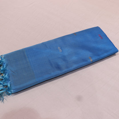 Banana Silk Saree (WITH BOUSE) Yellow With  Blue - Vaishali Silks