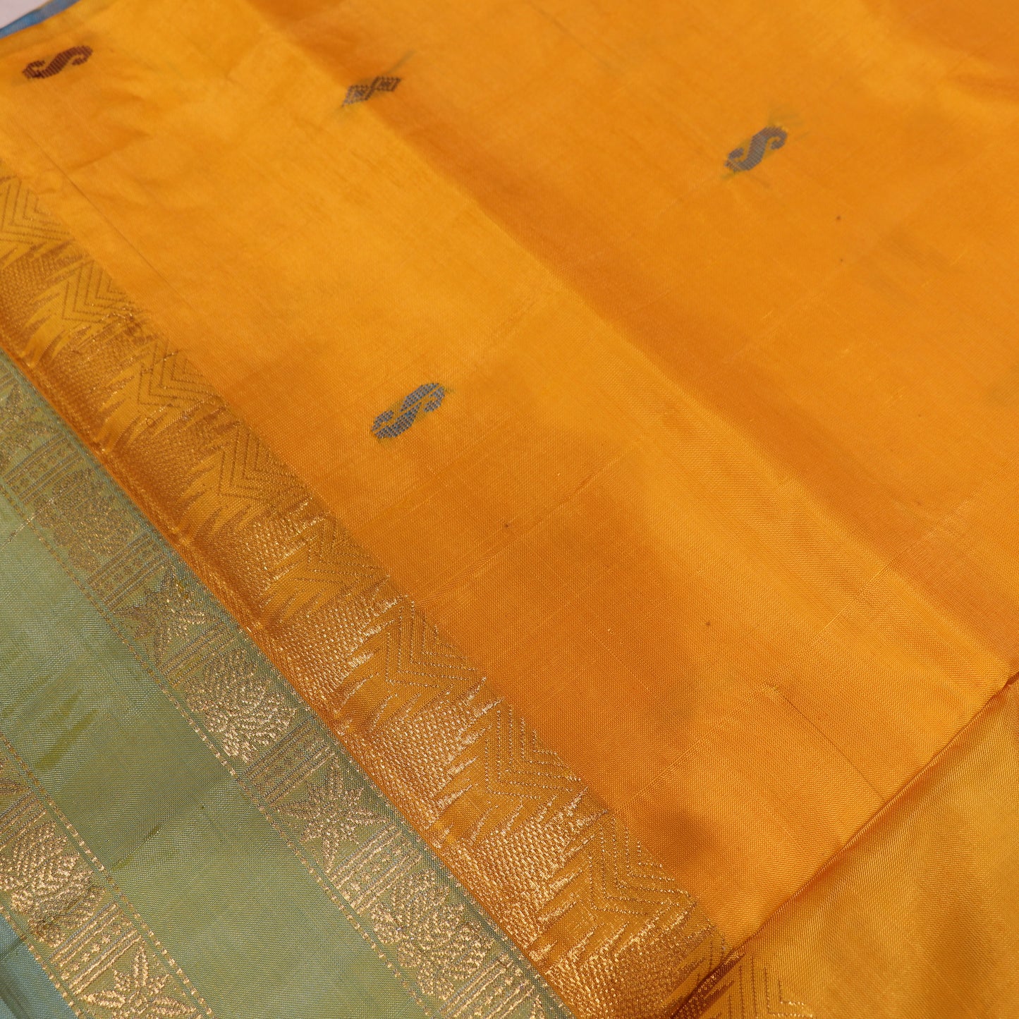 Banana Silk Saree (WITH BOUSE) Yellow With  Blue - Vaishali Silks