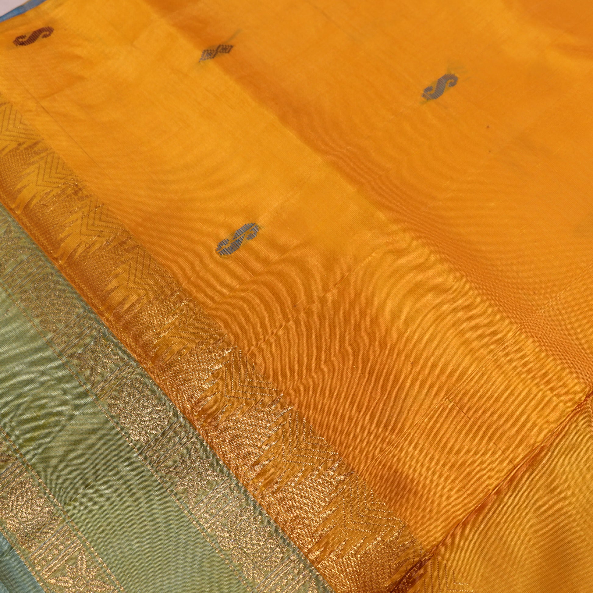 Banana Silk Saree (WITH BOUSE) Yellow With  Blue - Vaishali Silks