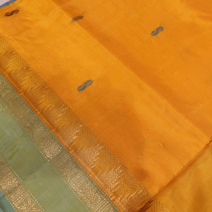 Banana Silk Saree (WITH BOUSE) Yellow With  Blue - Vaishali Silks