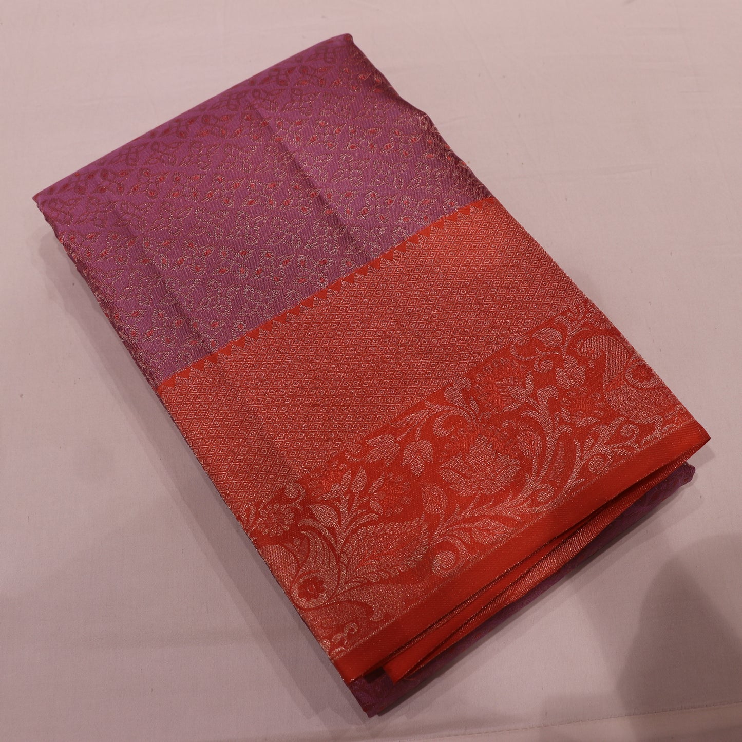 Pure Silk Saree Lavendar With Orange Colour - Vaishali Silks