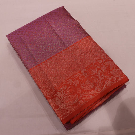 Pure Silk Saree Lavendar With Orange Colour - Vaishali Silks