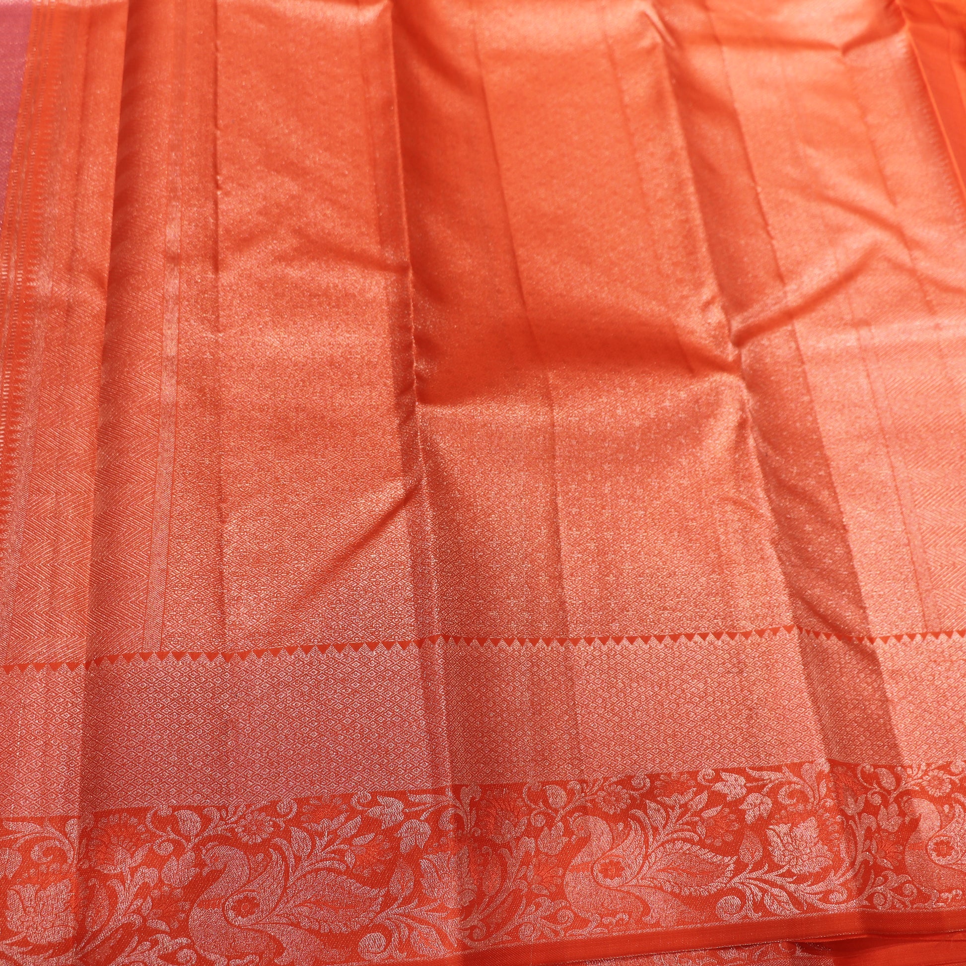 Pure Silk Saree Lavendar With Orange Colour - Vaishali Silks