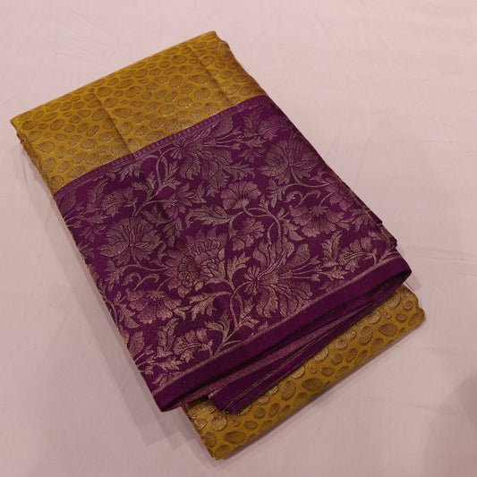 Pure Silk Saree   Mustered With Violet - Vaishali Silks