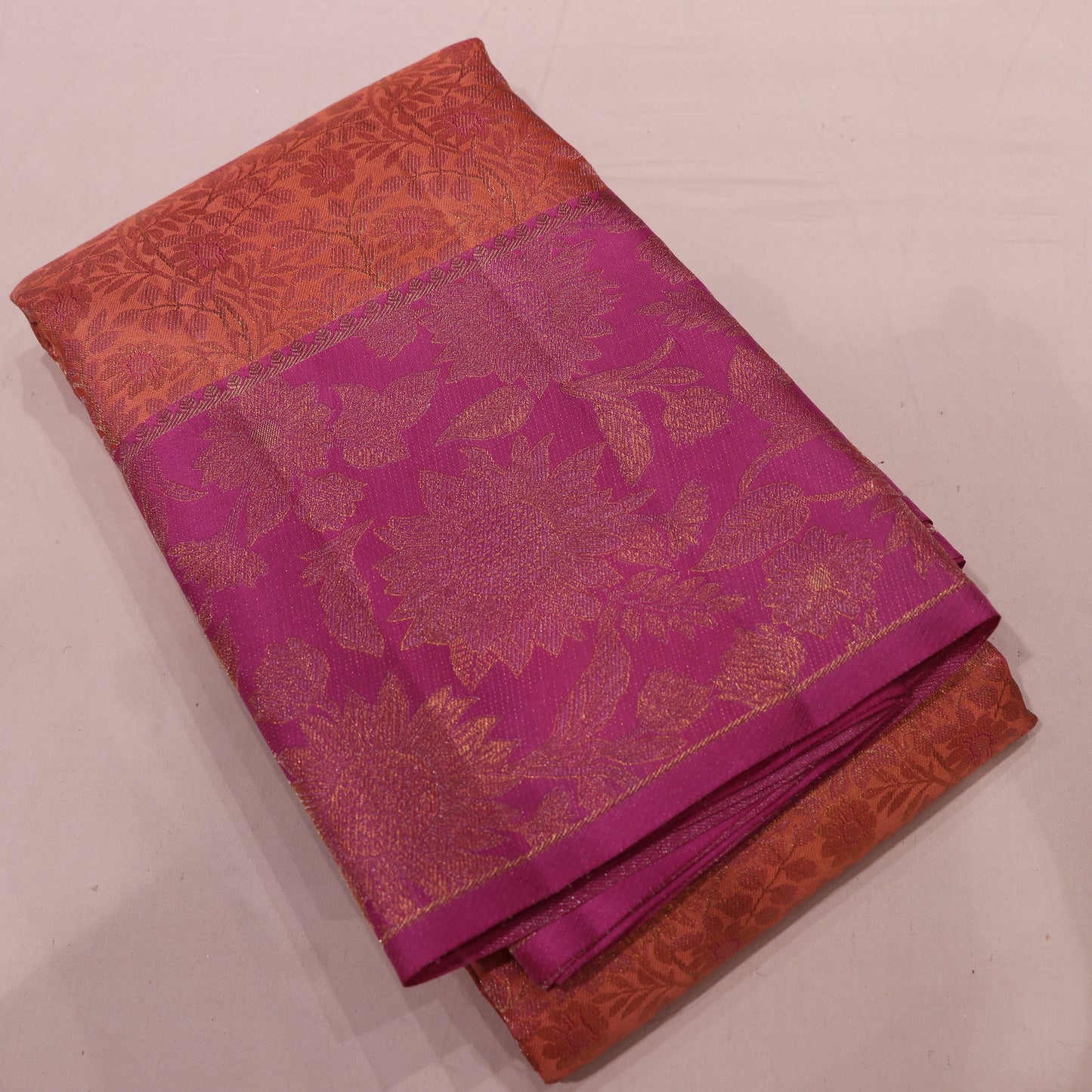 Pure Silk Saree   Peach With  Pink Colour - Vaishali Silks